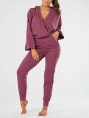 Nama Enlighten Mauve Pink Wrap Front Long Sleeve Onesie Jumpsuit Small